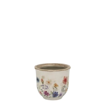 Ghiveci din ceramică cu flori de câmp, crem, H10,5/D12 cm, „Fleurville”