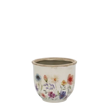 Ghiveci din ceramică cu flori de câmp, crem, H12,5/D14 cm, „Fleurville”