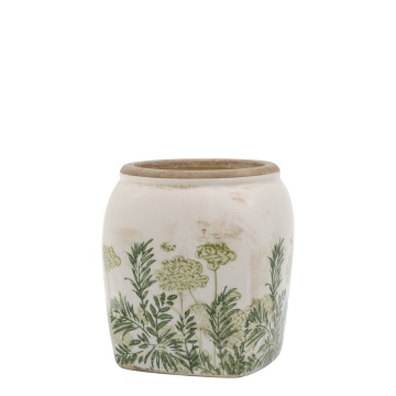 Ghiveci din ceramică cu imprimeu floral, verde, H15/D13,5 cm, „Laval”