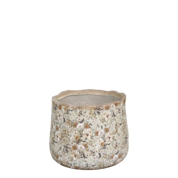 Ghiveci din ceramica cu motiv floral, H11.5/D13.5 cm, Evry