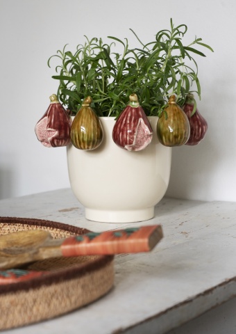 Ghiveci din ceramică stoneware cu smochine sculptate și glazură reactivă, D25×H17 cm, „Fig Pot" - Img 2