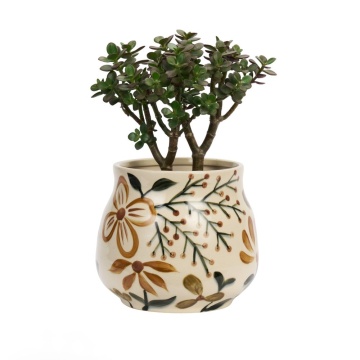Ghiveci din ceramică stoneware pictat manual cu motive botanice folk, „Folk Pot" - Img 2