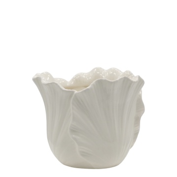 Ghiveci din portelan crem, cu frunze H13/D16.5 cm, Fayence - Img 1