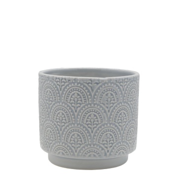 Ghiveci gri din portelan, cu model, H13/D14 cm, Fayence
