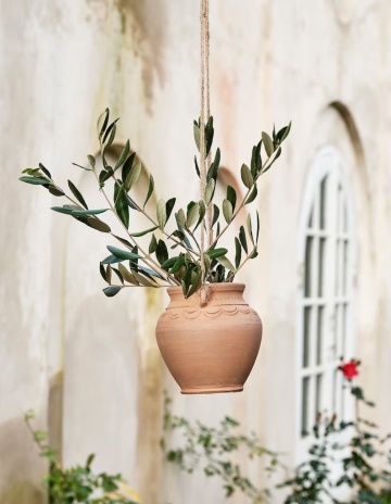 Ghiveci suspendat din lut, sculptat manual, finisaj natural teracotă, Ø 12,5 x H 12,5 cm, „Hanging Planter" - Img 2