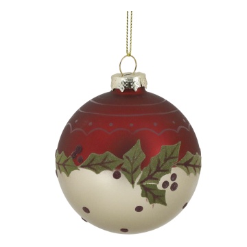 Glob de Craciun, cu frunze, pictat manual, Christmas Bauble