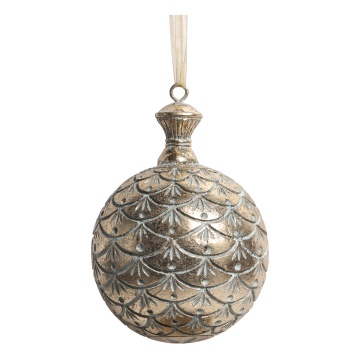 Glob vintage verde cu auriu pentru bradul de Crăciun, H14,5/D10 cm, „Antique”