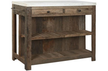 Insulă de bucătărie din lemn reciclat cu blat din marmură albă , finisaj natural, „Old Beam” - Img 2