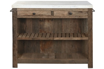 Insulă de bucătărie din lemn reciclat cu blat din marmură albă , finisaj natural, „Old Beam” - Img 2