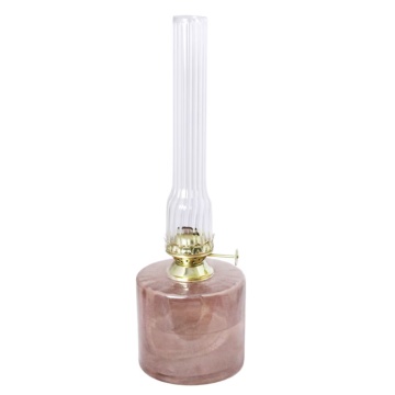 Lampă cu petrol din sticlă reciclată cu model în relief, roz, arzător din alamă, mare, Ø 10 x H 30 cm, „Elvira"