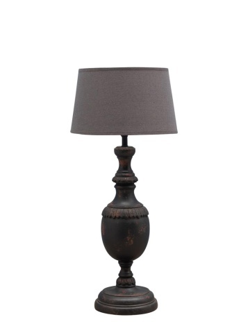 Lampa de masa cu patina maro, din lemn de mango, cu abajur din in, Amadea