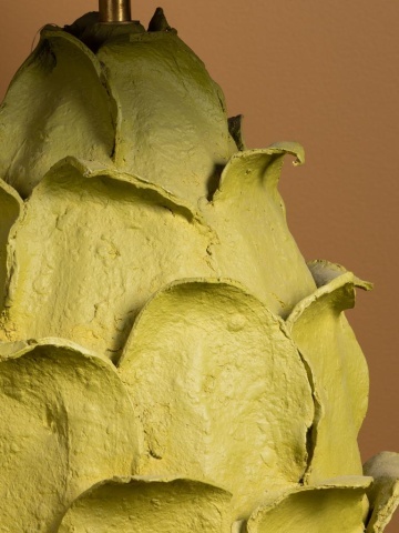 Lampă de masă din hârtie mâché, în formă de anghinare, verde, cu abajur plisat din iută naturală, stil etnic, 67,5 x Ø 50 cm, „Artyso” - Img 5