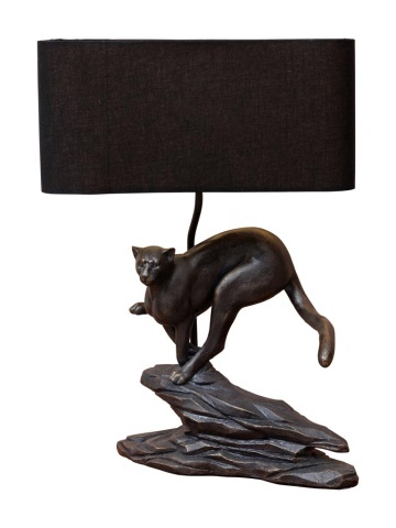 Lampa de masa, din rasina, cu abajur din bumbac, Leopard