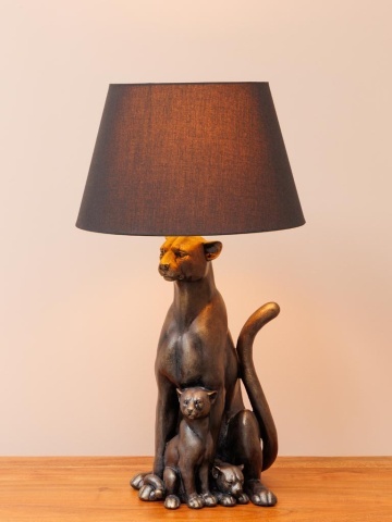 Lampa de masa, din rasina, cu abajur din bumbac, Panther - Img 3