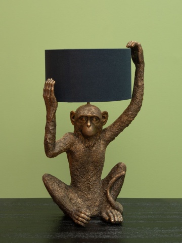 Lampa de masa, din rasina, cu abajur din in, Monkey - Img 2