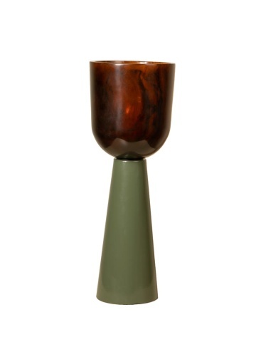 Lampă de masă din rășină maro cu structură din metal kaki, abajur în formă de cupă, finisaj lucios, 48×14 cm, „Velaro"