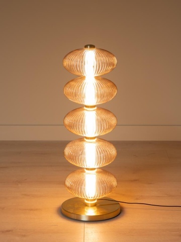 Lampă de masă din sticlă,maro, cu structură din alamă antichizata, formă sferică, finisaj vintage, 80x29 cm, „Auralis" - Img 2