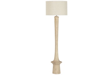 Lampadar din lemn de mango și in, natur, cu picior strunjit și abajur cilindric, finisaj natural, 171 x 52 cm, „Talloires”