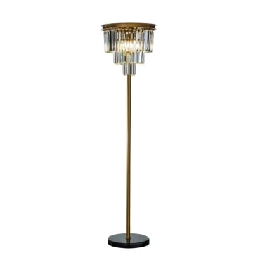 Lampadar din metal, auriu, cu cristale din sticlă în cascadă și bază neagră, 158 x 40 cm, „Hilton”