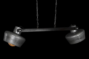 Lustră suspendată din metal și lemn de mango, gri și maro închis, cu 2 spoturi, 28 x 104 x 25 cm, „Souvigny” - Img 2