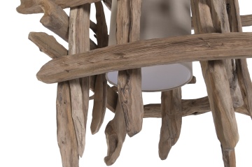 Lustră suspendată din rădăcină de tec reciclat și in, maro, finisaj natural, 79 x 50 cm, „Coucy” - Img 5