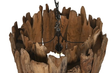 Lustră suspendată natural, 65x65x50 , din lemn de tec si metal "Bosque" - Img 5