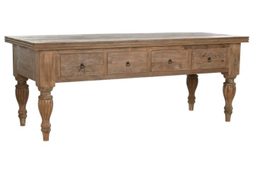 Masă consolă în stil etnic, din lemn de tec reciclat, natur, cu 4 sertare și picioare strunjite cu caneluri sculptate, 78 x 220 x 80 cm, „Grand Loft” - Img 2