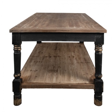 Masă de prezentare shabby chic din lemn, natur, cu raft inferior și picioare strunjite, finisaj negru antichizat, 85 x 200 x 100 cm, „Clarisse” - Img 3
