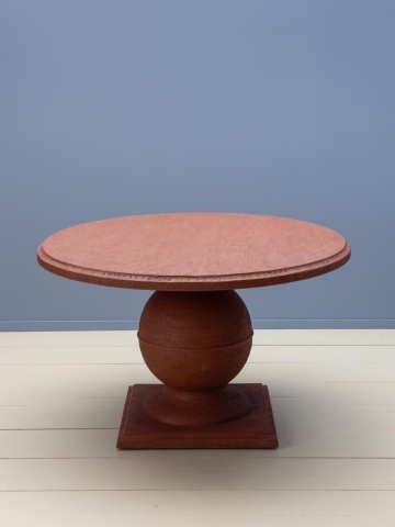 Masă dining rotundă din ciment și nisip, teracotă, 4–5 locuri, cu picior central sferic, 72 x 117 cm, „Locanda” - Img 3