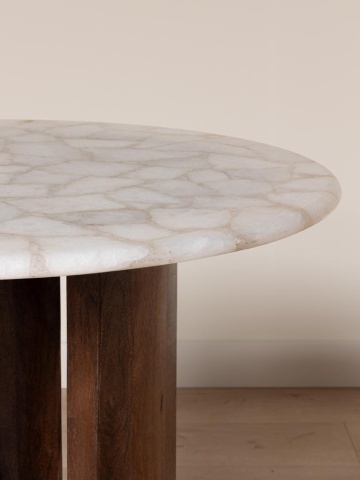 Masă dining rotundă din lemn de mango, maro, 4 locuri, cu blat din marmură, 76,5 x 90 cm, „Marble Moon” - Img 3