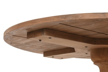 Masă dining rotundă din lemn de tec reciclat, natur, 6 locuri, cu picior central strunjit pe bază circulară, 75 x 140 cm, „Mireille” - Img 5