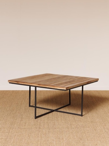 Măsuță de cafea cu scaune, pătrată, din lemn de tec, natur, set cu 4 taburete și cadru din metal negru, 40 x 90 x 90 cm, „Pocket” - Img 8