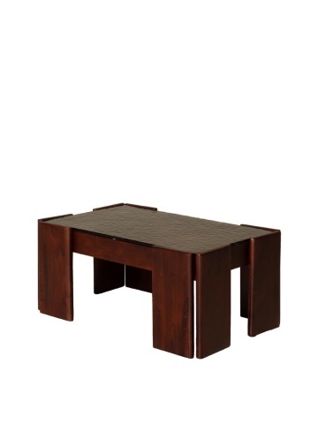 Măsuță de cafea din lemn de acacia, cu blat din sticlă securizată, maro antichizat, finisaj satinat, 80×50.5×35 cm, „Templo" - Img 1