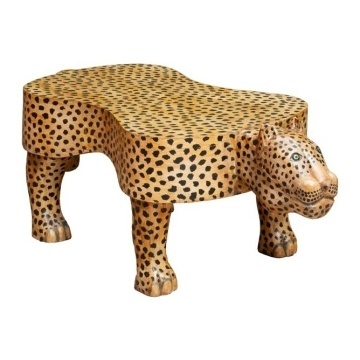 Măsuță de cafea din lemn de mango sculptat și pictat manual, maro, panteră cu imprimeu leopard, 45 x 120,5 x 60 cm, „Panthera”
