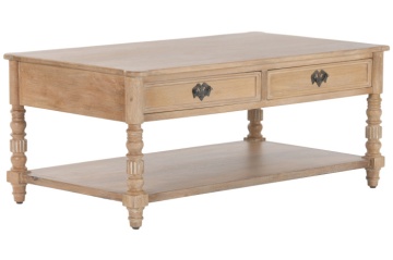 Măsuță de cafea din lemn masiv de mango, finisaj natural maro, 2 sertare și poliță inferioară, 110 x 60 x 45 cm, „Classic" - Img 2