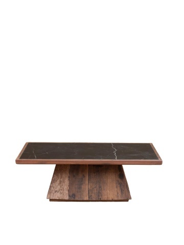 Măsuță de cafea din lemn reciclat maro antichizat, cu blat din marmură neagră, finisaj mat, 127×66×43 cm, „Canyon" - Img 1