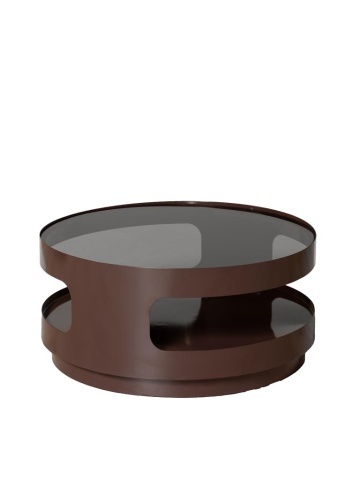 Măsuță de cafea din sticlă și metal, rotundă, cu structură cilindrică și decupaje laterale, maro antichizat, finisaj mat, 70×32 cm, „Onyru" - Img 1