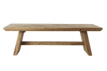 Măsuță de cafea dreptunghiulară din lemn reciclat, natur, cu blat în model chevron și picioare înclinate, 40 x 130 x 70 cm, „Taviro”