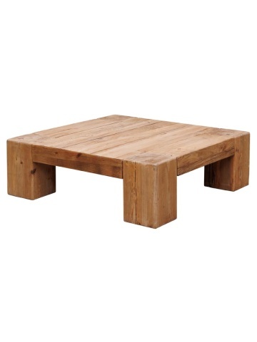 Măsuță de cafea pătrată din lemn reciclat, natur, cu picioare masive și aspect rustic, finisaj natural, 38 x 120 x 120 cm, „Yakta”