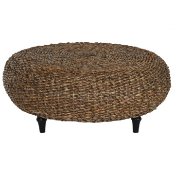 Măsuță de cafea rotundă din fibre naturale, natur și negru, cu împletitură în spirală, finisaj natural, 46 x 119 cm, „Lunaria” – Ethnic Collections