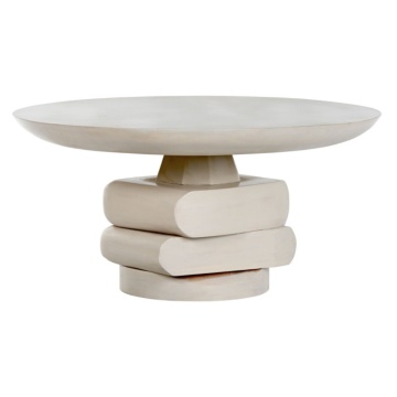 Măsuță de cafea rotundă din lemn de mango, alb, cu bază din volume suprapuse, finisaj mat, 39 x 80 cm, „Lerano” – Ethnic Collections