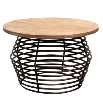 Măsuță de cafea rotundă din lemn de mango și metal, natur, cu bază din inele de metal, finisaj mat, 46,5 x 76 cm, „Spring”
