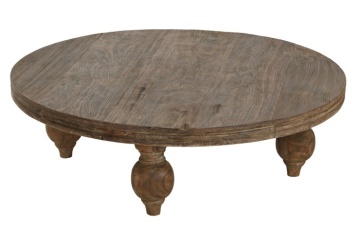 Măsuță de cafea rotundă din lemn de tec reciclat, natur, cu picioare strunjite, finisaj mat, 30 x 100 cm, „Aruna” – Ethnic Collections - Img 2