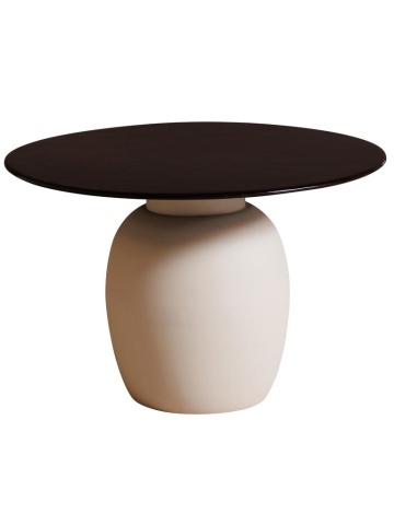 Măsuță de cafea rotundă din metal, maro și natur, cu bază în formă de vas, 42 x 60 cm, „Cappucino”