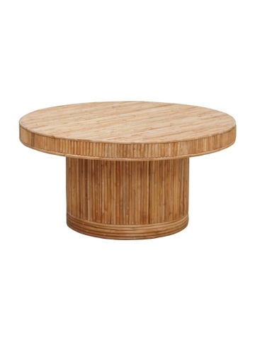 Măsuță de cafea rotundă din ratan, natur, cu bază cilindrică din tije verticale și bordură din segmente scurte, 45 x 99 cm, „Barbade”