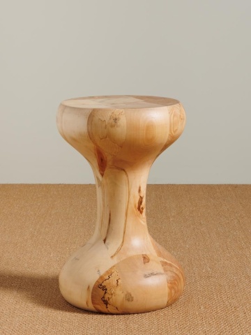 Măsuță laterală din lemn masiv reciclat, natur, în formă de clepsidră, strunjită, cu noduri la vedere, 45 x 30 cm, „Capirucho” - Img 2
