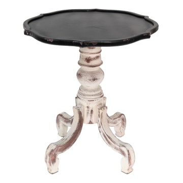 Măsuță laterală rotundă brocante din lemn, blat negru, picior baroc alb antichizat, Ø 66 cm, „Céleste" - Img 3