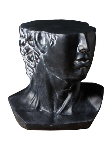 Măsuță laterală sculptată în formă de bust antic, negru, cu chip și bucle în relief, finisaj patinat, 55 x 58 x 44 cm, „Bellâtre” - Img 2