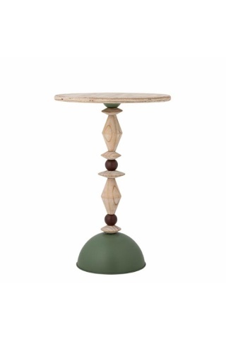 Măsuță laterală verde din lemn si metal, cu finisaj antichizat, Ø40 cm, „Mannelli”