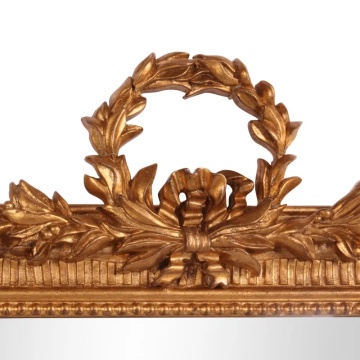 Oglindă de perete din lemn și polirășină, aurie, cu ramă sculptată și coroană de lauri, finisaj antichizat, 102 x 67 x 4 cm, „Corneille” - Img 2